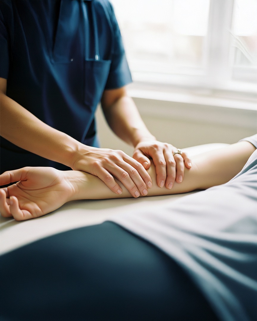 Ergotherapeutin behandelt den Unterarm einer Patientin